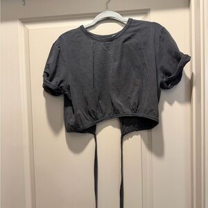 Pull&Bear Black Tie-Back Crop Top